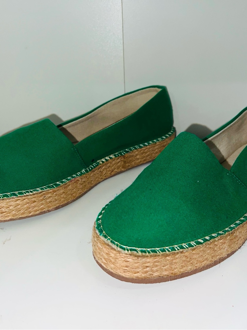 ANDREA Emerald Green Canvas Espadrille Platform Slip-Ons